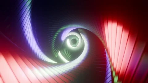 Futuristic iron tunnel colored loop with reflected lights VJ background Stock Footage 336258427