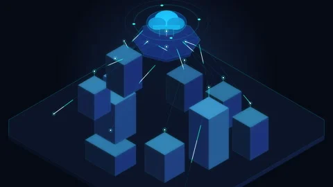 Futuristic isometric cloud computing data center network animation Stock Footage 347203192