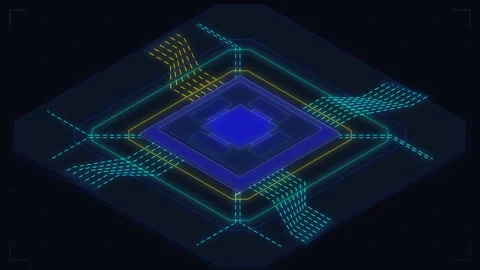 Futuristic isometric cyberspace loop with digital grid and data transfer Stock Footage 347246851