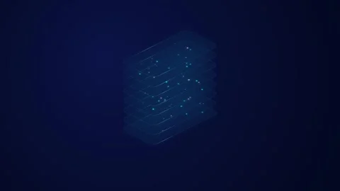 Futuristic Isometric Digital Data Layer Stack with Glowing Particles Video stock 342300402