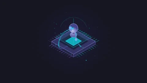 Futuristic isometric microchip processor with glowing orb animation on dark.. Stock Footage 341220508