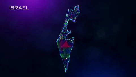 Futuristic Israel Map Polygonal Connected Lines And Dots Network Wireframe  Stockillustratie