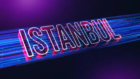 Futuristic Istanbul 3D Perspective Text With Dotted Lines Particle Breeze Effect Illustrazione stock
