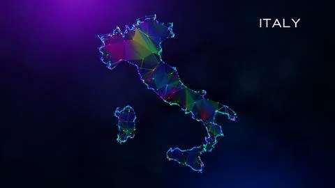 Futuristic Italy Map Polygonal Connected Lines Dots And Facet Wireframe Network Stockillustratie