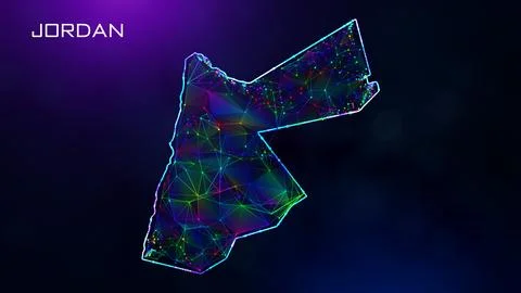 Futuristic Jordan Map Polygonal Connected Lines And Dots Network Wireframe  Illustrazione stock
