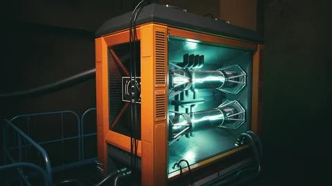 Futuristic lab with advanced energy tech and glowing components Stock Illustration