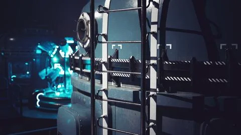 Futuristic laboratory with advanced technology and intricate machinery at nig Stock Illustration