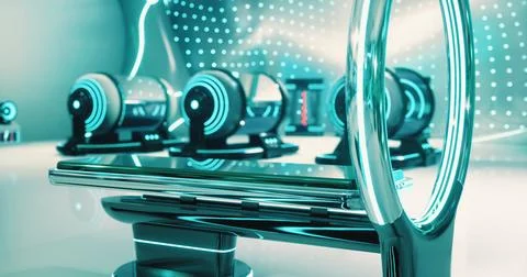 Futuristic laboratory with advanced technology and sleek design elements Illustrazione stock