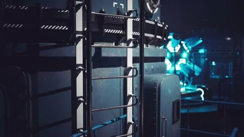 Futuristic laboratory with advanced technology and sleek machinery at night Stock Illustration