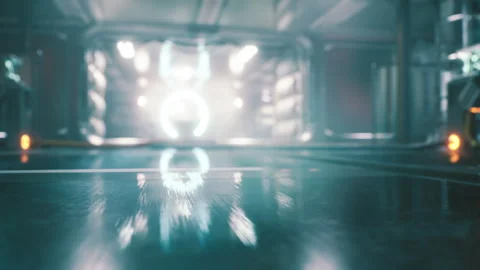 Futuristic laboratory environment with glowing elements and reflective surfaces Stock Footage 306307702