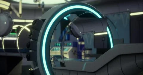 Futuristic laboratory features advanced technology and sleek design elements Illustrazione stock