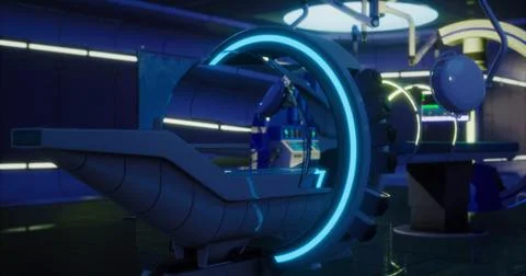 Futuristic laboratory featuring advanced technology and sleek design Illustrazione stock