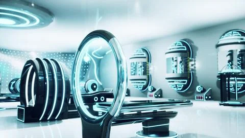 A futuristic laboratory with a mesmerizing display of mirrors Stock Illustration