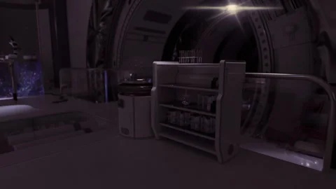 Futuristic laboratory setup featuring advanced equipment and storage units Stock Footage 304468692