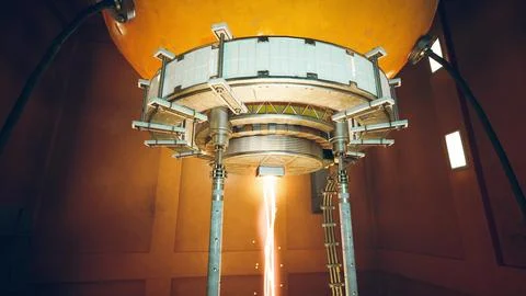 Futuristic laboratory showcasing advanced technology and energy portal at daw Stock Illustration