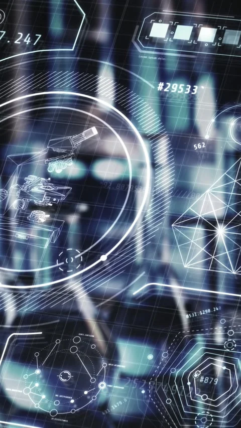 Futuristic laboratory showing scientific data analysis using augmented reality Stock Footage 345667411