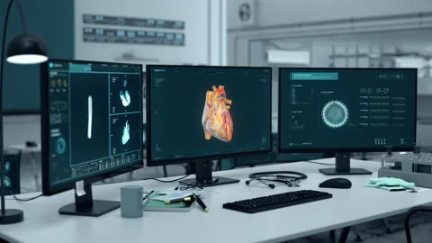 Futuristic laboratory system identifies dangerous Cardiac Ischemia disease Stock Footage 201051636