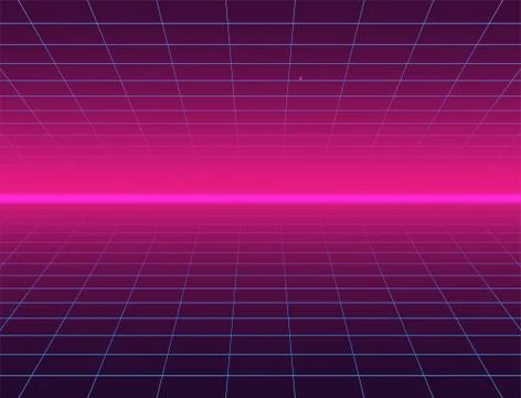 Futuristic Landscape With Styled Laser Grid. Neon Retrowave. Vector illustrat 스톡 일러스트