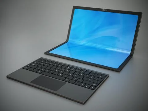 Futuristic laptop computer with foldable screen. 3D illustration Stock-Illustration