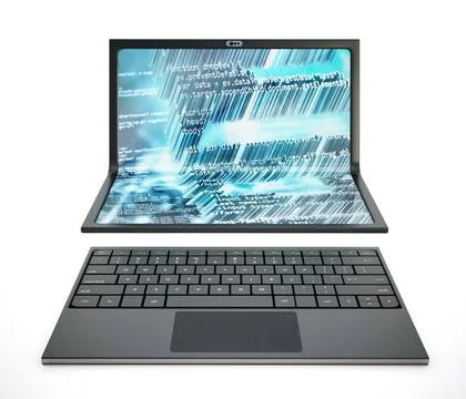 Futuristic laptop computer with foldable screen isolated on white backgrou... Stock Photos