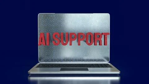 Futuristic Laptop Displaying AI Support Concept Technology Interface 3d ren.. 库存插图