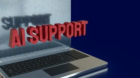 Futuristic Laptop Displaying AI Support Concept Technology Interface 3d ren.. Illustrazione stock