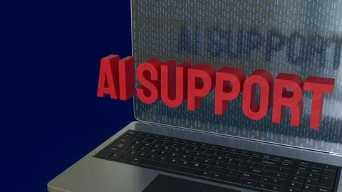 Futuristic Laptop Displaying AI Support Concept Technology Interface 3d ren.. 스톡 일러스트