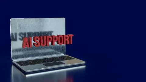 Futuristic Laptop Displaying AI Support Concept Technology Interface 3d ren.. Illustrazione stock