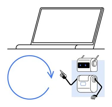 Futuristic Laptop with Robot and Recurring Arrow Representing Automation an.. 스톡 일러스트