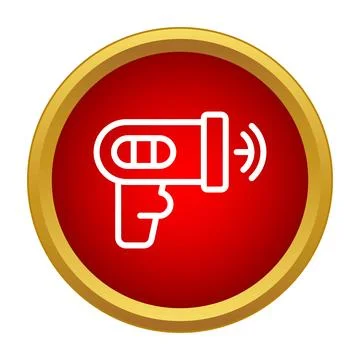 Futuristic laser gun blasting icon in red circle Stock Illustration