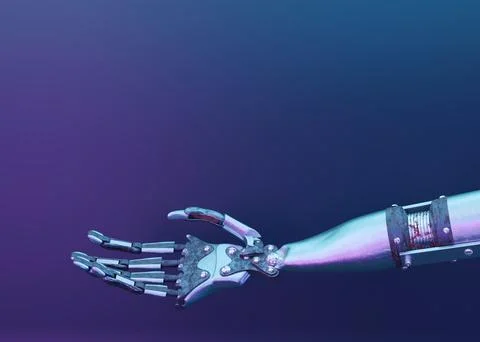 Futuristic layout with robot arm and copy space for your text. Artificial Stock Illustration