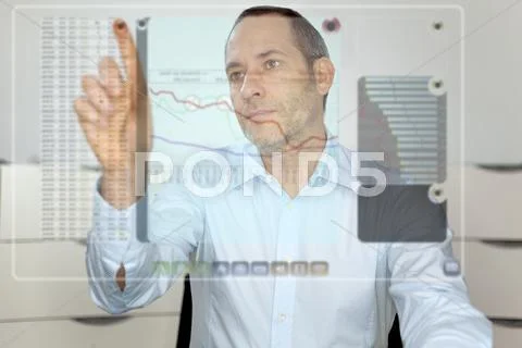 Futuristic lcd panel - financial content Stock Photos