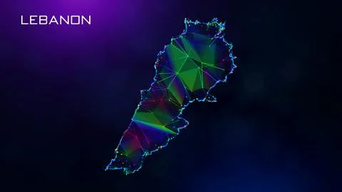 Futuristic Lebanon Map Polygonal Connected Lines And Dots Network Wireframe  Stockillustratie
