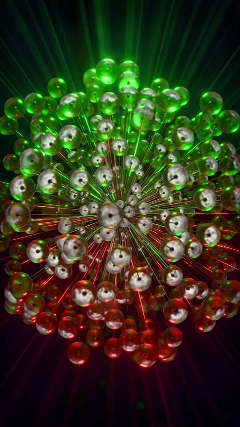 Futuristic LED Fiber Optic Light Installation With Green And Red Glowing Spheres Vidéo 348564379
