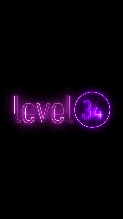 Futuristic level 33 progress neon text animation vertical video. Neon purpl.. Stock Footage 314815438