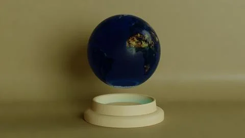 Futuristic Levitating Earth Globe Display on a Minimalist Base Stock Illustration