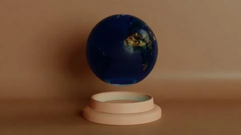 Futuristic Levitating Earth Globe Display on a Minimalist Base Stock Illustration
