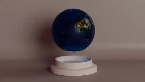 Futuristic Levitating Earth Globe Display on a Minimalist Base Stock Illustration