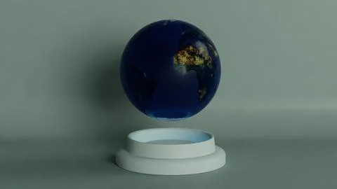 Futuristic Levitating Earth Globe Display on a Minimalist Base Stock Illustration