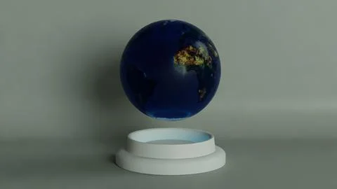 Futuristic Levitating Earth Globe Display on a Minimalist Base Stock Illustration