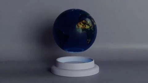 Futuristic Levitating Earth Globe Display on a Minimalist Base Stock Illustration