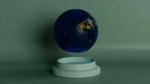 Futuristic Levitating Earth Globe Display on a Minimalist Base Stock Illustration