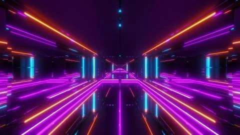 Futuristic light stroke sci-fi tunnel corridor temple 3d illustration background Ilustração Stock