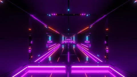 Futuristic light stroke sci-fi tunnel corridor temple 3d illustration background Ilustração Stock