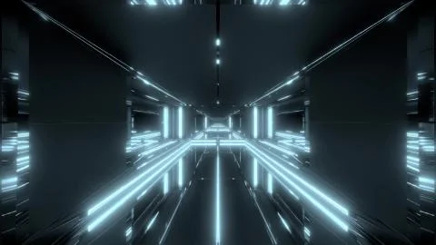 Futuristic light stroke sci-fi tunnel corridor temple 3d illustration background Ilustração Stock