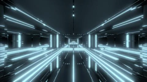 Futuristic light stroke sci-fi tunnel corridor temple 3d illustration background Ilustração Stock