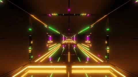 Futuristic light stroke sci-fi tunnel corridor temple 3d illustration background Ilustração Stock