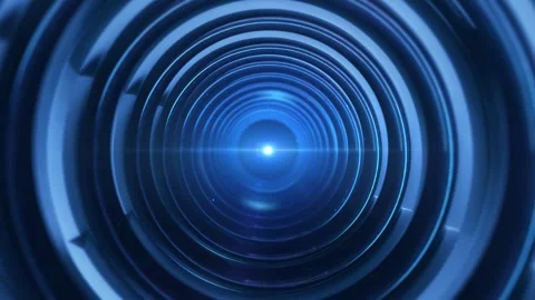 Futuristic Light Tunnel: Concentric Blue Rings with Radiant Center Glow Beam Stock Footage 339052230
