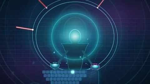 Futuristic Lightbulb Technology Concept with Glowing Neon Rings and Energy Stockbeeldmateriaal 341453571