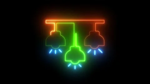 Futuristic Lighting System Icon  Blue Neon Tech Design, Three-Bulb Ceiling .. Video stock 309265675
